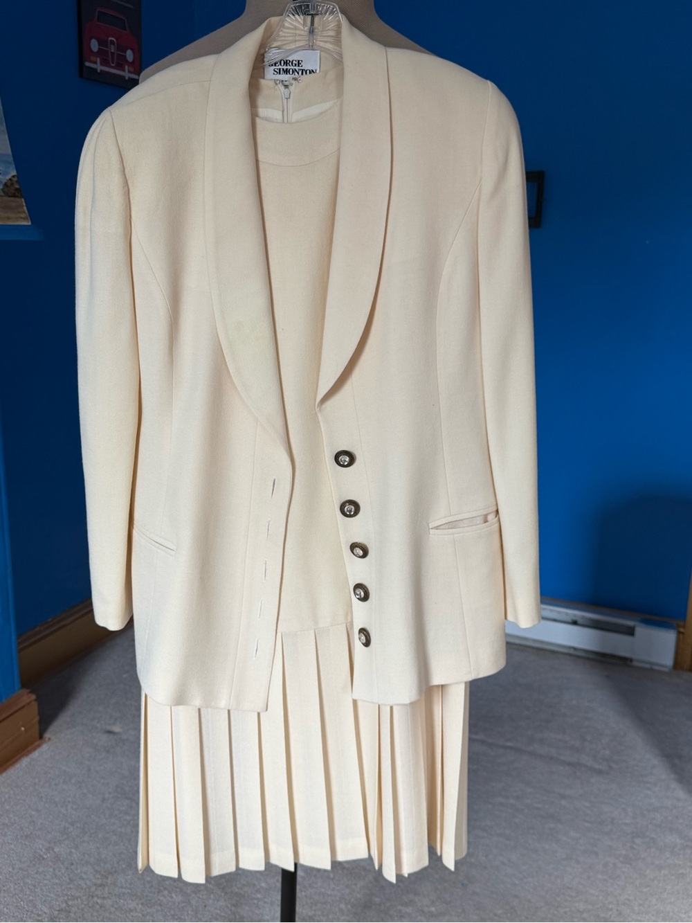 Vtg George Simonton Wool Crepe Blazer Dress Set